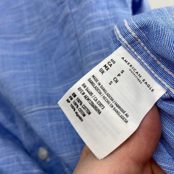 American Eagle Blue Short Sleeve Button Up Collared shirt Mens Small - Picture 3 of 6